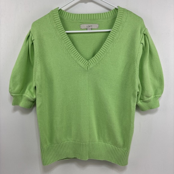 LOFT Sweaters - Loft Womens‎ XL Green Knit Puff Sleeve Cotton Sweater Classic Feminine Preppy